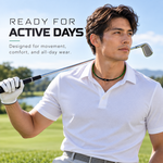 Golfer wearing the X30 Shader Phiten titanium necklace
